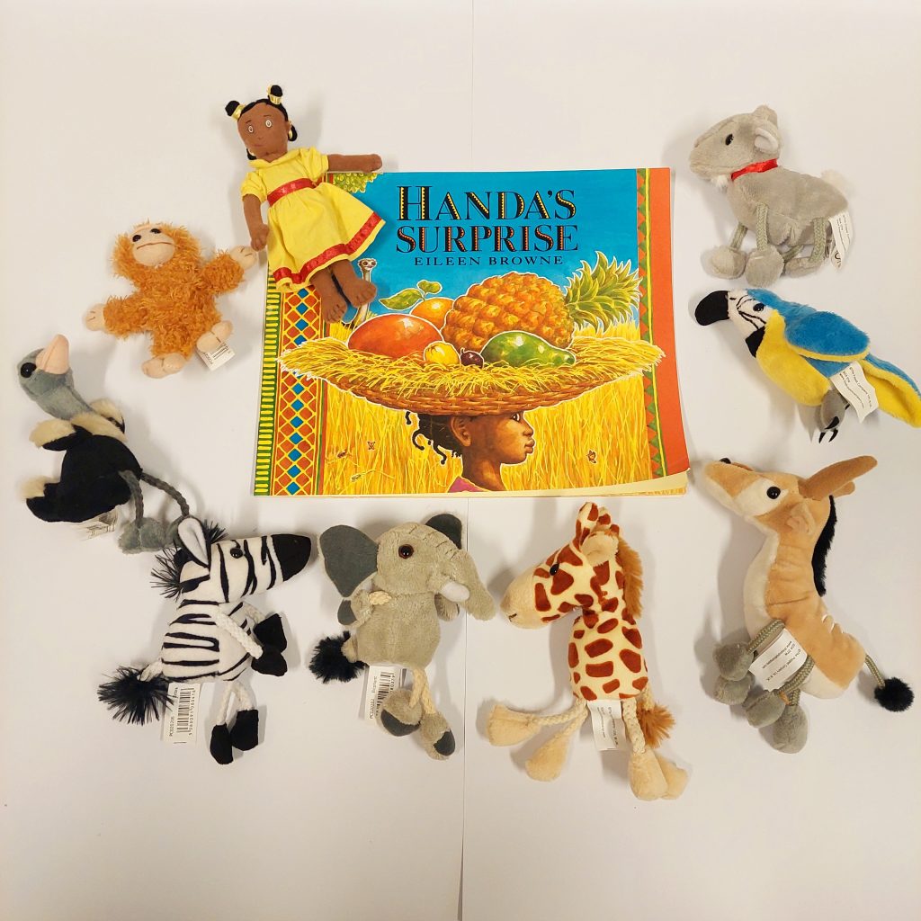 Handa’s Surprise Story Book with Finger Puppets – Warwick Toy Library